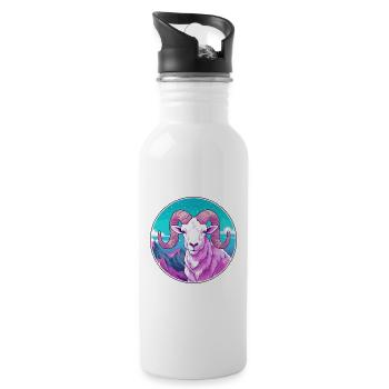 Widder Aquarell Karikatur Kawaii Haustier Tier Bunt - Trinkflasche mit integriertem Trinkhalm - Weiß - Rechts