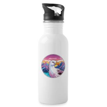 Seagull Watercolor Cartoon Kawaii Pet Animal Color - Water bottle with straw - white - Right