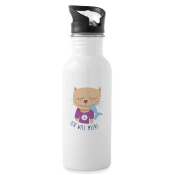 Katze Meer Urlaub Kinder Kinderzimmer Nordsee Cat - Trinkflasche mit integriertem Trinkhalm - Weiß - Rechts