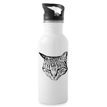 Chat Tête de chat noir - Gourde avec paille intégrée - blanc - Droite