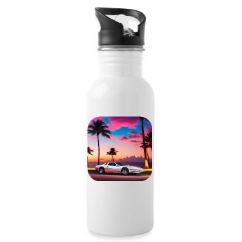 Cooles Auto mit Palmen im Sonnenuntergang IV - Trinkflasche mit integriertem Trinkhalm - Weiß - Rechts