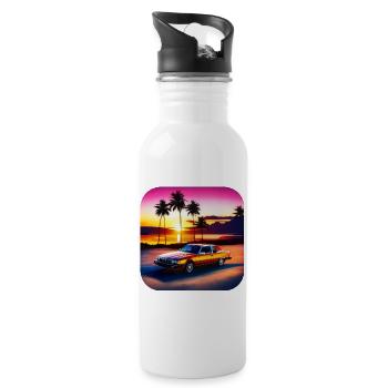 Cooles Auto mit Palmen im Sonnenuntergang III - Trinkflasche mit integriertem Trinkhalm - Weiß - Rechts