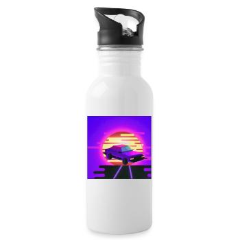 Retrowave/Vaperwave Auto. - Trinkflasche mit integriertem Trinkhalm - Weiß - Rechts