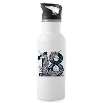 18 Jahre Einhorn 18. Geburtstag Geschenk - Trinkflasche mit integriertem Trinkhalm - Weiß - Rechts