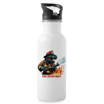 Fire Brigade T-Rex Gift - Water bottle with straw - white - Right