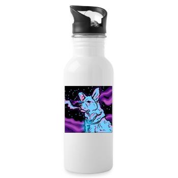 Dampfender Hund im Weltraum. - Trinkflasche mit integriertem Trinkhalm - Weiß - Rechts