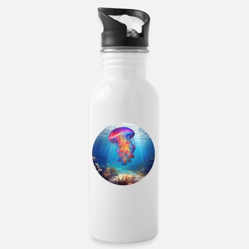 Meduse - enjoy the silence - Trinkflasche mit integriertem Trinkhalm - Weiß