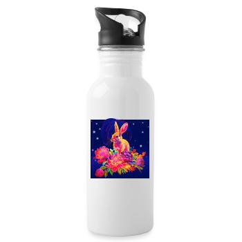 Space-Kaninchen - "hat was genommen" - Trinkflasche mit integriertem Trinkhalm - Weiß - Rechts