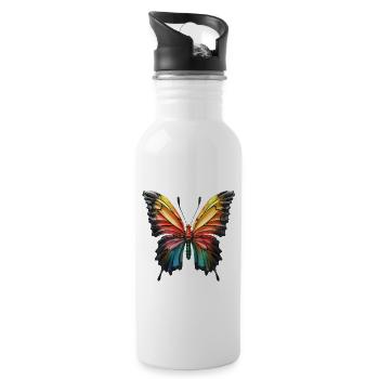 Farbenfroher Schmetterling Eleonore - Druck Design - Trinkflasche mit integriertem Trinkhalm - Weiß - Rechts