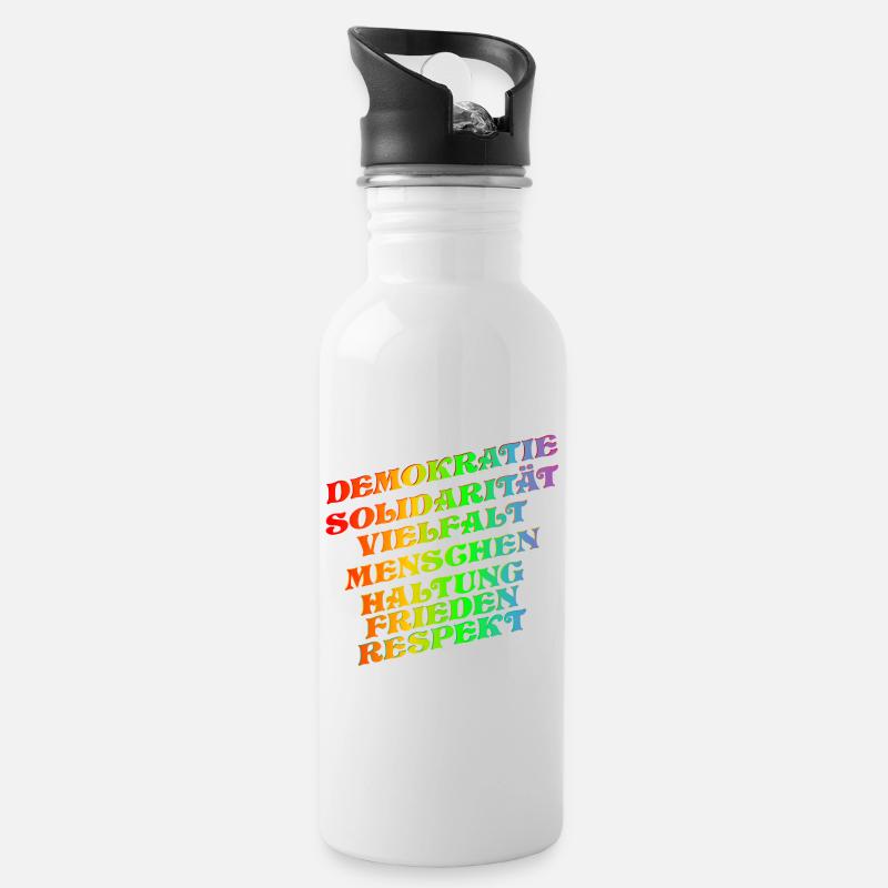 DEMOKRATIE SOLIDARITÄT VIELFALT - Trinkflasche mit integriertem Trinkhalm - Weiß
