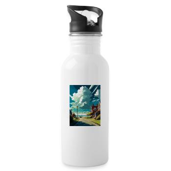 New Romney England Kent Vintage Travel Poster WPA - Water bottle with straw - white - Right