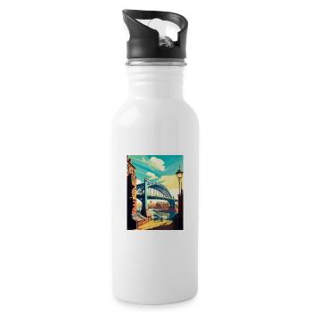 Newcastle England Vintage Travel Poster Souvenir - Water bottle with straw - white - Right