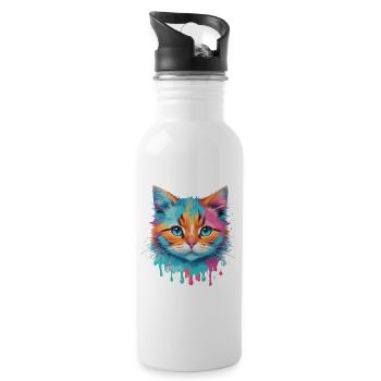 Niedliche Katze - Trinkflasche mit integriertem Trinkhalm - Weiß - Rechts