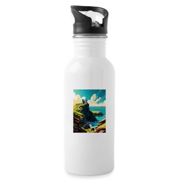 Tintagel Castle England Vintage Travel Poster WPA - Water bottle with straw - white - Right