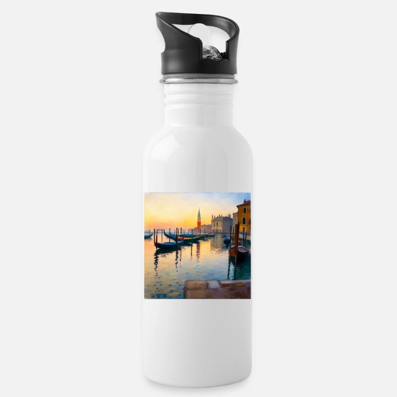Venedig - Trinkflasche mit integriertem Trinkhalm - Weiß