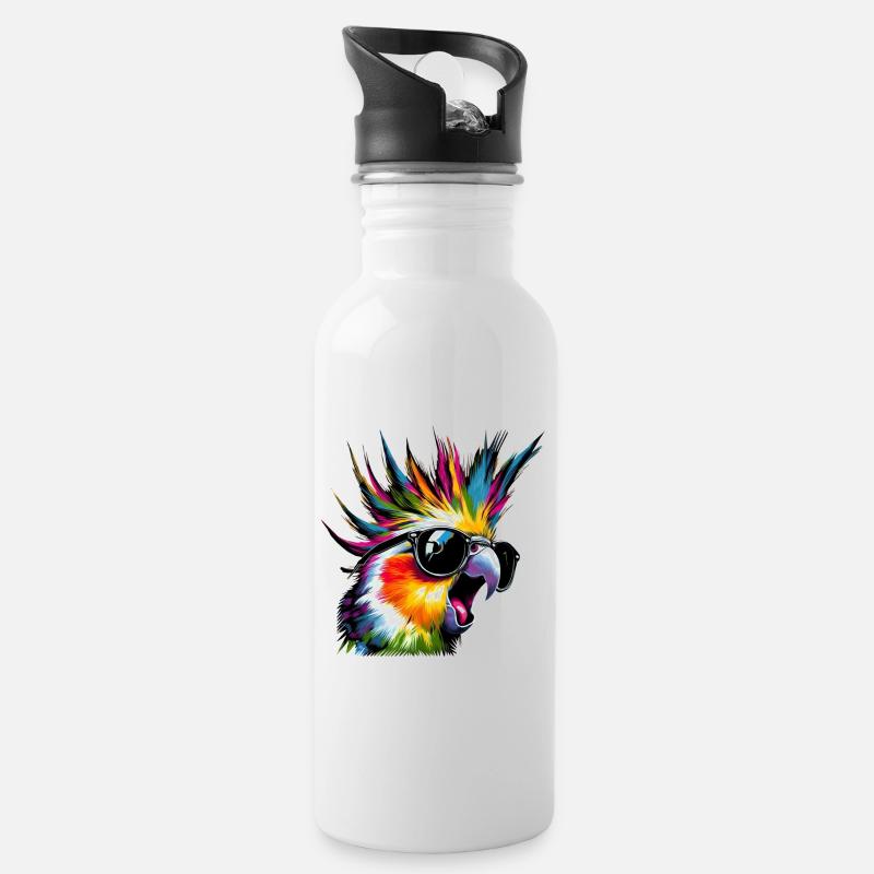 Crazy Nymph (01) - Trinkflasche mit integriertem Trinkhalm - Weiß