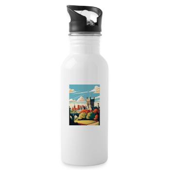 Cardiff Castle Wales Vintage Reiseposter WPA Kunst - Trinkflasche mit integriertem Trinkhalm - Weiß - Rechts