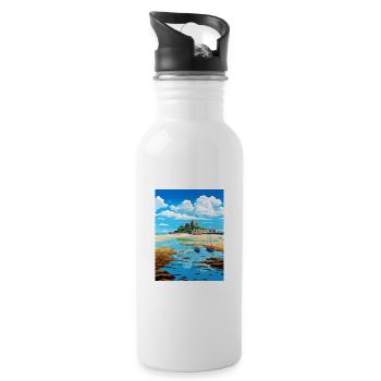 Marazion Cornwall Vintage Reiseposter Souvenir - Trinkflasche mit integriertem Trinkhalm - Weiß - Rechts