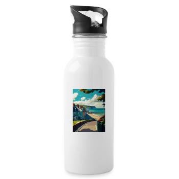 Lyme Regis England Vintage Travel Poster Souvenir - Water bottle with straw - white - Right