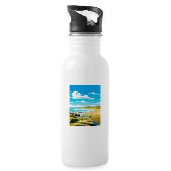 Porthcawl Cornwall Vintage Travel Poster Souvenir - Water bottle with straw - white - Right