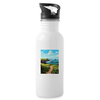 Lands End Cornwall Vintage voyage affiche Souvenir - Gourde avec paille intégrée - blanc - Droite