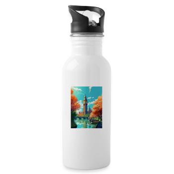 London England Vintage Travel Poster WPA Souvenir - Water bottle with straw - white - Right