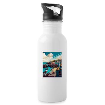 Newquay England Vintage Reiseposter WPA Souvenir - Trinkflasche mit integriertem Trinkhalm - Weiß - Rechts