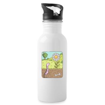 Earthworm looking at flower - Water bottle with straw - white - Right