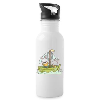 Zwei Hasen auf einem Boot - Trinkflasche mit integriertem Trinkhalm - Weiß - Rechts