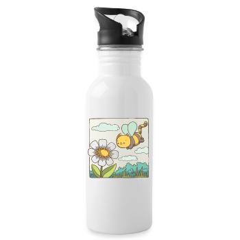 Eine Katzenbiene fliegt zur Blume - Trinkflasche mit integriertem Trinkhalm - Weiß - Rechts