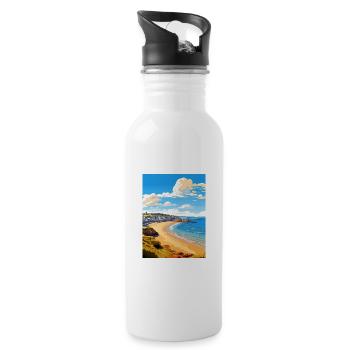 Penzance Cornwall Vintage Reiseposter Souvenir - Trinkflasche mit integriertem Trinkhalm - Weiß - Rechts