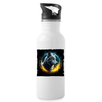 Wolf vor leuchtendem Mond - Trinkflasche mit integriertem Trinkhalm - Weiß - Rechts