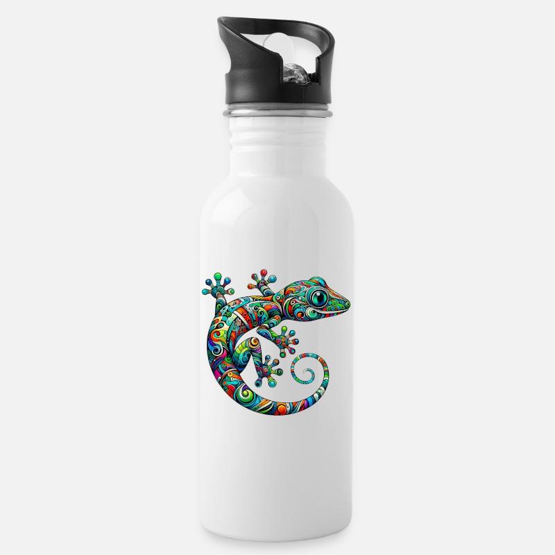 Gecko - Trinkflasche mit integriertem Trinkhalm - Weiß