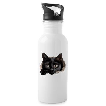 Funny Cute Cat peeking - Cute Kitty Cat - Trinkflasche mit integriertem Trinkhalm - Weiß - Rechts