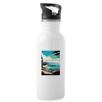 Monterey Bay California Vintage Travel Poster WPA - Water bottle with straw - white - Right