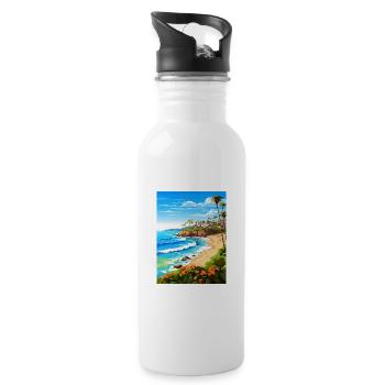 Laguna Beach Kalifornien Vintage Reiseposter WPA - Trinkflasche mit integriertem Trinkhalm - Weiß - Rechts