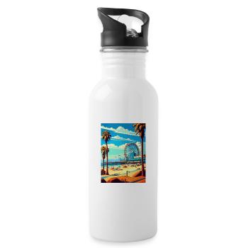 Santa Monica Kalifornien Vintage Reiseposter WPA - Trinkflasche mit integriertem Trinkhalm - Weiß - Rechts