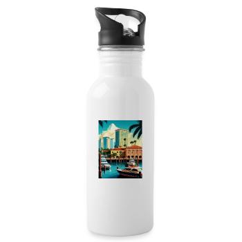Fort Lauderdale Florida Vintage Reiseposter WPA - Trinkflasche mit integriertem Trinkhalm - Weiß - Rechts