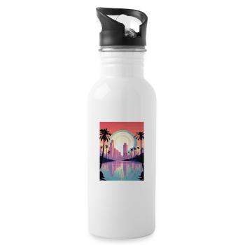Los Angeles California Deco Vintage Travel Poster - Water bottle with straw - white - Right