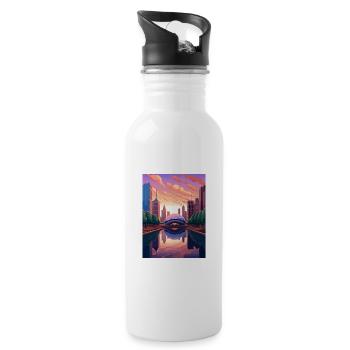 Chicago Illinois Millennium Park Reiseplakat - Trinkflasche mit integriertem Trinkhalm - Weiß - Rechts