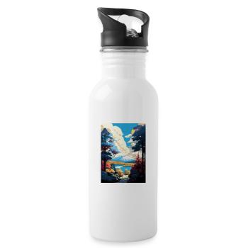 Pocono Mountains Pennsylvania Travel Poster - Water bottle with straw - white - Right
