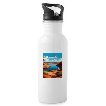 Possum Kingdom Lake Texas Vintage Travel Poster - Water bottle with straw - white - Right