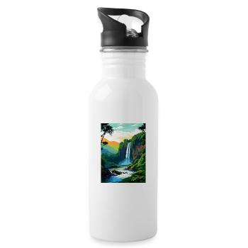 Akaka Falls State Park Hawaii Reiseposter - Trinkflasche mit integriertem Trinkhalm - Weiß - Rechts