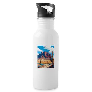 Superstition Mountains Arizona Travel Poster - Water bottle with straw - white - Right