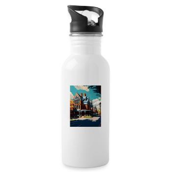 Saratoga Springs New York State Travel Poster - Water bottle with straw - white - Right