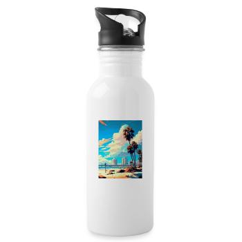 Long Beach Kalifornien Cali Vintage Reiseposter - Trinkflasche mit integriertem Trinkhalm - Weiß - Rechts