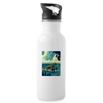 Thousand Islands New York State Travel Poster - Water bottle with straw - white - Right