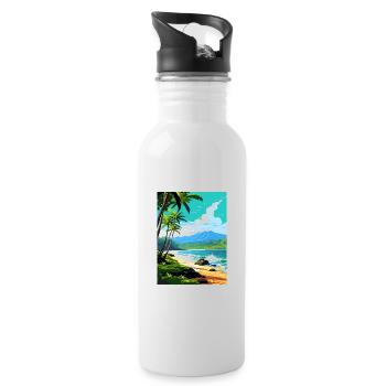 Waianapanapa Hawaii Vintage Reiseposter Souvenir - Trinkflasche mit integriertem Trinkhalm - Weiß - Rechts
