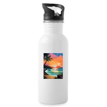 Sunset Beach Hawaii Vintage Reiseposter Souvenir - Trinkflasche mit integriertem Trinkhalm - Weiß - Rechts