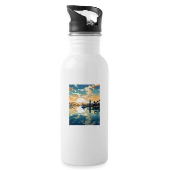 Pearl Harbor Hawaii Vintage Reiseposter Souvenir - Trinkflasche mit integriertem Trinkhalm - Weiß - Rechts